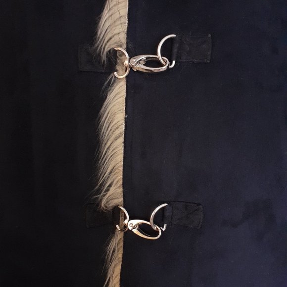 Sport Haley Blue Faux Fur Hook Front Vest Brown Faux Fur Trim Pockets Size M - Picture 8 of 11